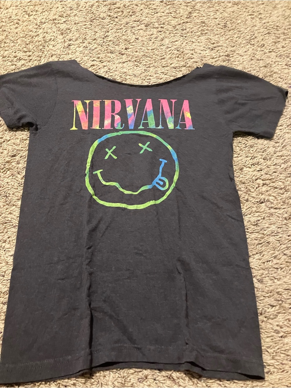 NIRVANA Black Tee with Multicolor Tie-Dye Logo